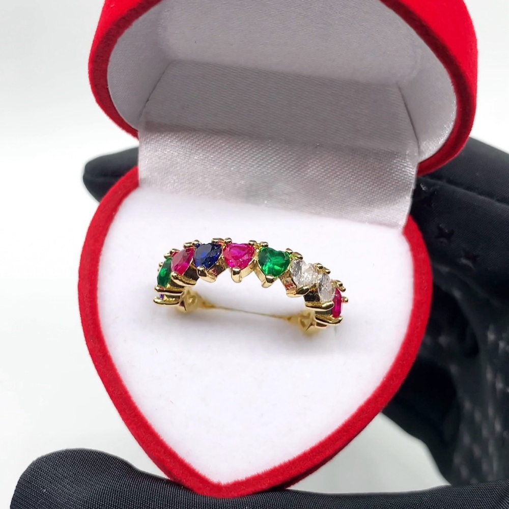 Lovely Rainbow Genuine CZ Gold Toned Ring
